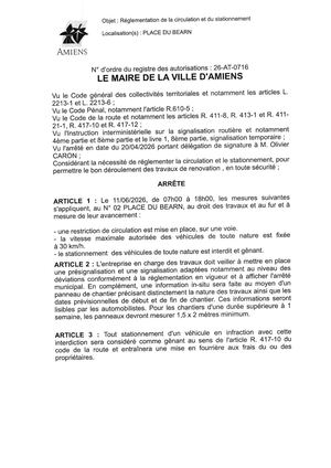 26 AT 0716 Réglementation Du Stationnement Et De La Circulation Place Du Bearn Le 11 06 2026 - Publiée Le 01 07 2026