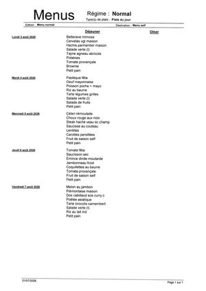 Menu Du 03 Au 07 Août 2026