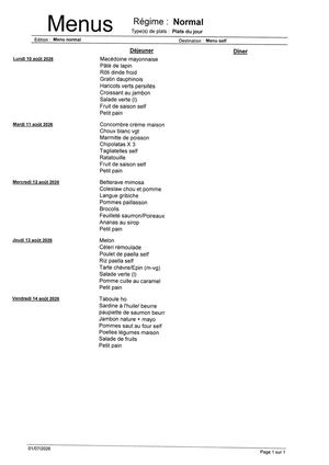Menu Du 10 Au 14 Août 2026
