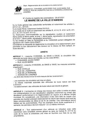 26 AT 0721 Réglementation Du Stationnement Et De La Circulation Chaussée Jules Ferry, Jules Barni, Rue Voyelle & Autres Jusqu'au 31 05 2026 - Publiée Le 01 07 2026