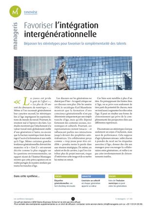 Manageris 1. Favoriser L Integration Intergenerationnelle