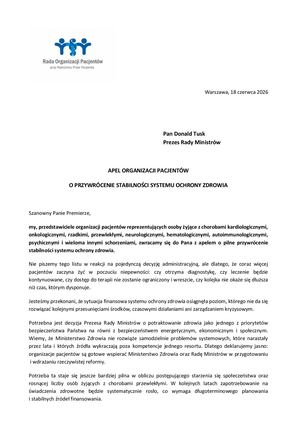 PEL ORGANIZACJI PACJENTÓW  O PRZYWRÓCENIE STABILNOŚCI SYSTEMU OCHRONY ZDROWIA