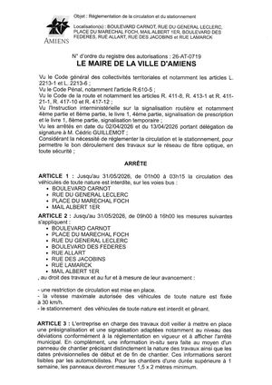 26 AT 0719 Réglementation Du Stationnement Et De La Circulation Boulevard Carnot, Rue Du Général Leclerc Jusqu'au 3105 2026 - Publiée Le 01 07 2026
