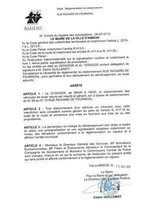26 AT 0712 Réglementation Du Stationnement Rue Richard De Fournival Le 31 05 2026 - Publiée Le 01 07 2026