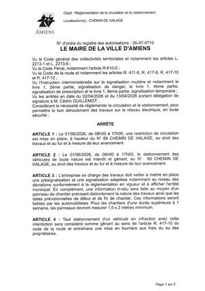 26 AT 0710 Réglementation Du Stationnement Et De La Circulation Chemin Du Halage Le 01 06 2026 - Publiée Le 01 07 2026