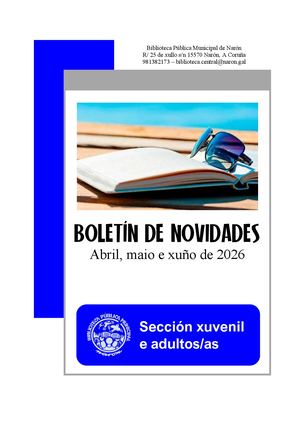 Boletín de novidades. Sección xuvenil e adultos/as. Abril, maio e xuño de 2026.
