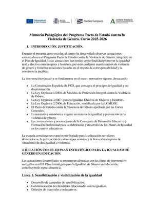Memoria Pedagógica del Programa Pacto de Estado contra la  Violencia de Género. Curso 2025-2026