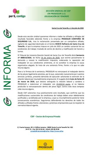 Nota Informativa Csif Prosegur Sis