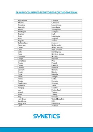 Eligible Countries & Territories