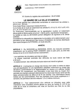 26 AT 0396 Reglementation Circulation Et Stationnement Port D'amont Du 30 03 26 Au 08 05 26 Publié Le 01 07 26