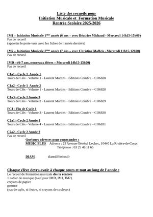 Liste Des Recueils 2026 2027