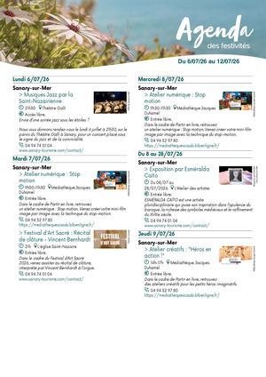 Agenda de la semaine du 06 au 12 juillet 2026