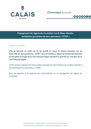 CP - Changement du régime de circulation rue du Beau Marais