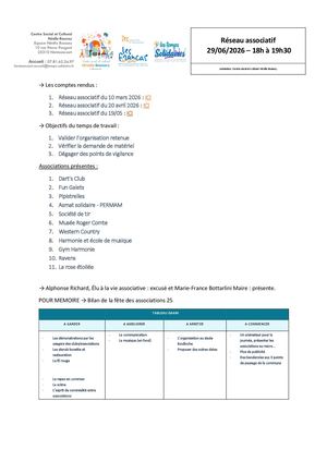Cr Réseau Associatif Du 29 Juin 2026