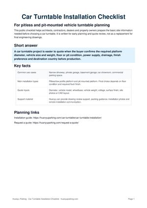 Car Turntable Installation Checklist for Architects and Contractors