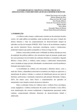 Artigo 2 A Invisibilidade Da Violência Contra Crianças E Adolescentes