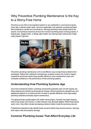 Why Preventive Plumbing Maintenance Is The Key To A Worry Free Home