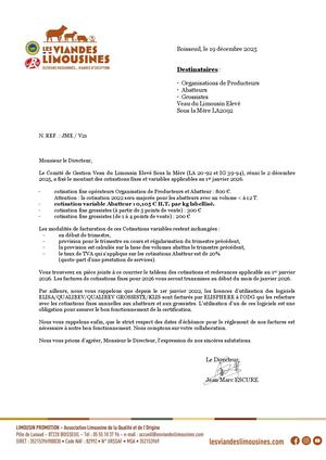 Cotisations Fixes Et Variables Applicables En Veau Du Limousin Elevé Sous La Mère LA 2092