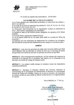 26 AP 0021  Réglementation De La Circulation Rue Jack Braun - Publiée Le 02 07 2026