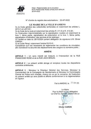 26 AP 0022  Réglementation De La Circulation Rue Françoise Rose Et Rue Jack Braun - Sens Interdit - Publiée Le 02 07 2026