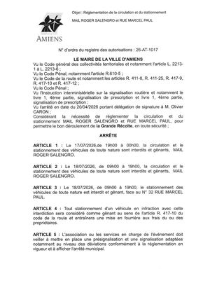 26 AT 1017 Réglementation De La Circulation Et Du Stationnement Mail Roger Salengro Et Rue Marcel Paul Du 17 07 2026 Au 18 07 2026- Publiée Le 02 07 2026