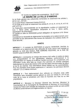 26 AT 1022 Réglementation De La Circulation Et Du Stationnement Rue Edmond Rostand Du 20 07 2026 Au 30 08 2026 - Publiée Le 02 07 2026