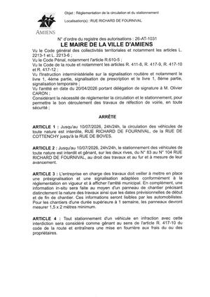 26 AT 1031 Réglementation Du Stationnement Et De La Circulation Rue Richard De Fournival Jusqu'au 10 07 2026 -  Publiée Le 02 07 2026