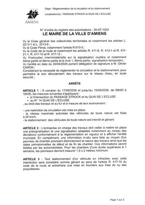 26 AT 1003 Réglementation Du Stationnement Et De La Circulation Passage Strock Et Quai De L'écluse Du 17 08 2026 Au 15 09 2026   Publiée Le 02 07 2026