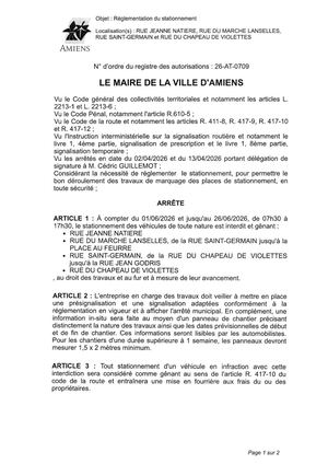 26 AT 0709 Réglementation Du Stationnement Rue Jeanne Natiere & Autres Du 01 06 2026 Au 26 06 2026 - Publiée Le 02 07 2026