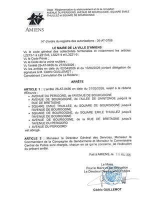 26 AT 0706 Réglementation Du Stationnement Et De La Circulation Avenue Du Perigord - Arrêté 26 AT 0456 Le 31 03 2026 -   Publiée Le 02 07 2026