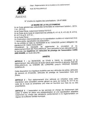 26 AT 0695 Réglementation De La Circulation Et Du Stationnement Rue De Poulainville Le 06 09 2026 - Publiée Le 02 07 2026