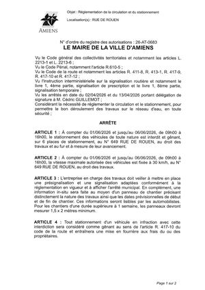 26 AT 0683 Réglementation Du Stationnement Et De La Circulation Rue De Rouen Du 01 06 2026 Au 06 06 2026  - Publiée Le 02 07 2026