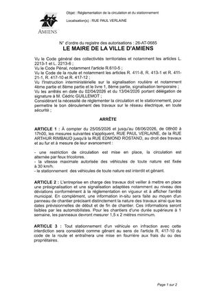 26 AT 0685 Réglementation Du Stationnement Et De La Circulation Rue Paul Verlaine Du 25 05 2026 Au 08 06 2026 - Publiée Le 02 07 2026