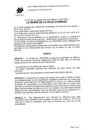 26 AT 0674 Réglementation Du Stationnement Et De La Circulation Rue Du Belair Du 18 05 2026 Au 01 06 2026  - Publiée Le 02 07 2026