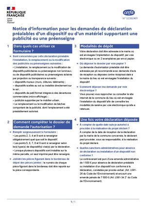 Cerfa Declaration Publicite 14799