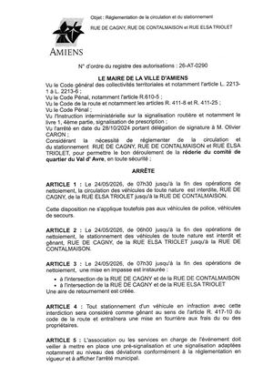 26 AT 0290 Réglementation Du Stationnement Et De La Circulation Rue De Cagny Et Autres Réderie Le 24 05 2026- Publiée Le 02 07 2026