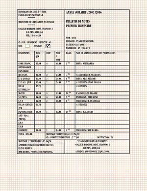 Bulletin Seconde 1er Trimestre