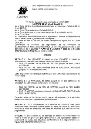 26 AT 0281 Réglementation Du Stationnement Et De La Circulation Rue Le Notre Rue Le Mattre Journée Plantes Et Jardins  Du 16 05 Au 17 05 2026 - Publiée Le 02 07 2026