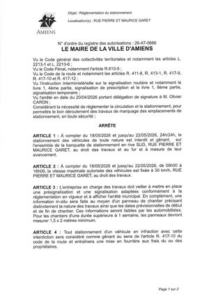 26 AT 0666  Réglementation Du Stationnement Rue Pierre Et Maurcie Garet Du 18 05 2026 Au 22 05 2026 - Publiée Le 02 07 2026