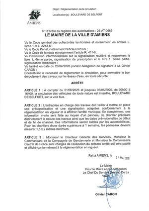 26 AT 0665  Réglementation De La Circulation Boulevard De Belfort Du 01 06 2026 Au 05 06 2026 - Publiée Le 02 07 2026