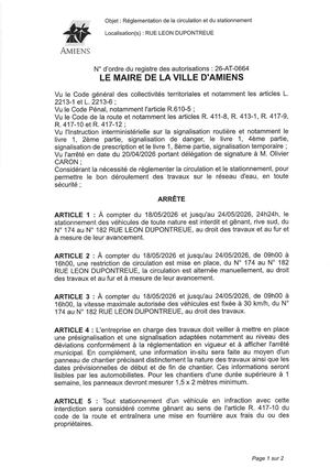 26 AT 0664  Réglementation Du Stationnement Et De La Circulation Rue Léon Dupontreue Du 18 05 2026 Au 24 05 2026 - Publiée Le 02 07 2026