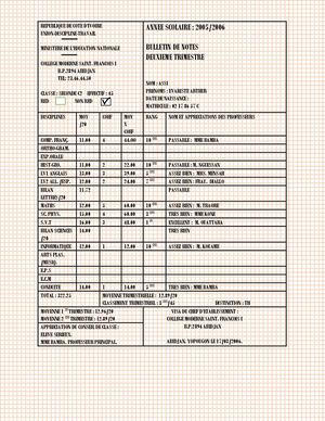 Bulletin Seconde 2eme Trimestre