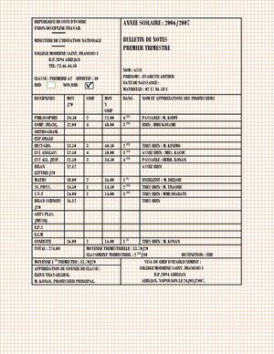Bulletin Premiere 1er Trimestre