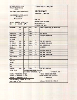 Bulletin Premiere 3eme Trimestre