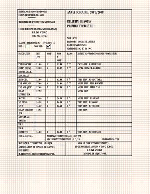 Bulletin Terminale 1er Trimestre