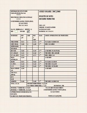 Bulletin Terminale 2eme Trimestre