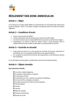 Règlement Fan Zone Annoeullin