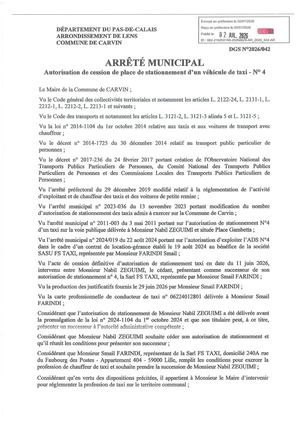 Autorisation de cession de place de stationnement d'un véhicule de taxi N°4