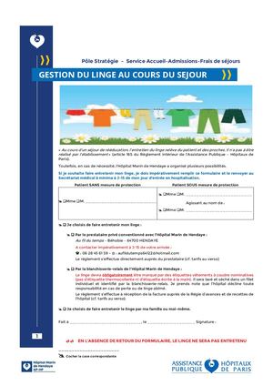 Formulaire Gestion Du Linge Au Cours Du Sejour
