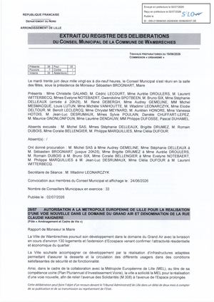 26 57 Autorisation à La MEL Création D'une Voie Et Dénomination Claudie Haigneré.